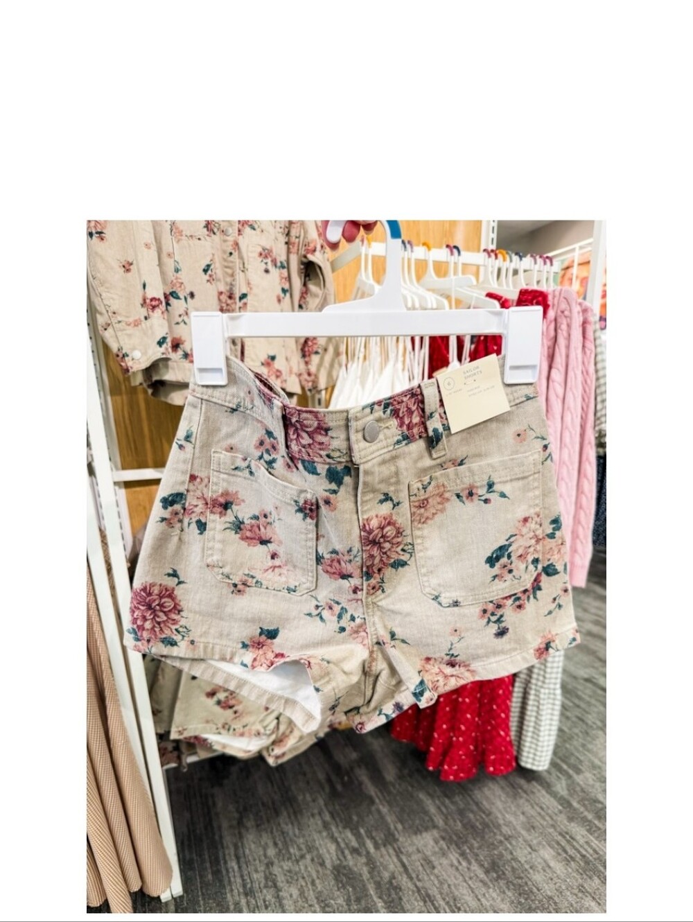 Universal Thread Floral High-Rise Denim Shorts - Beige with Pink Blooms